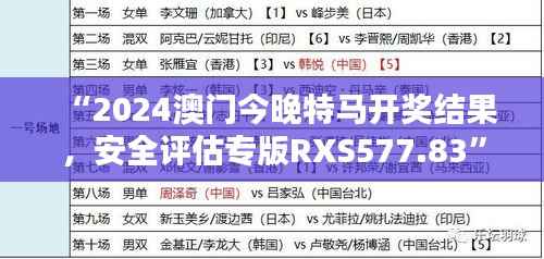 “2024澳门今晚特马开奖结果,安全评估专版RXS577.83”