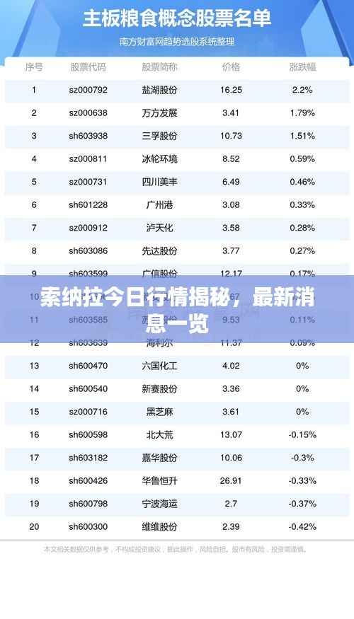 索纳拉今日行情揭秘，最新消息一览